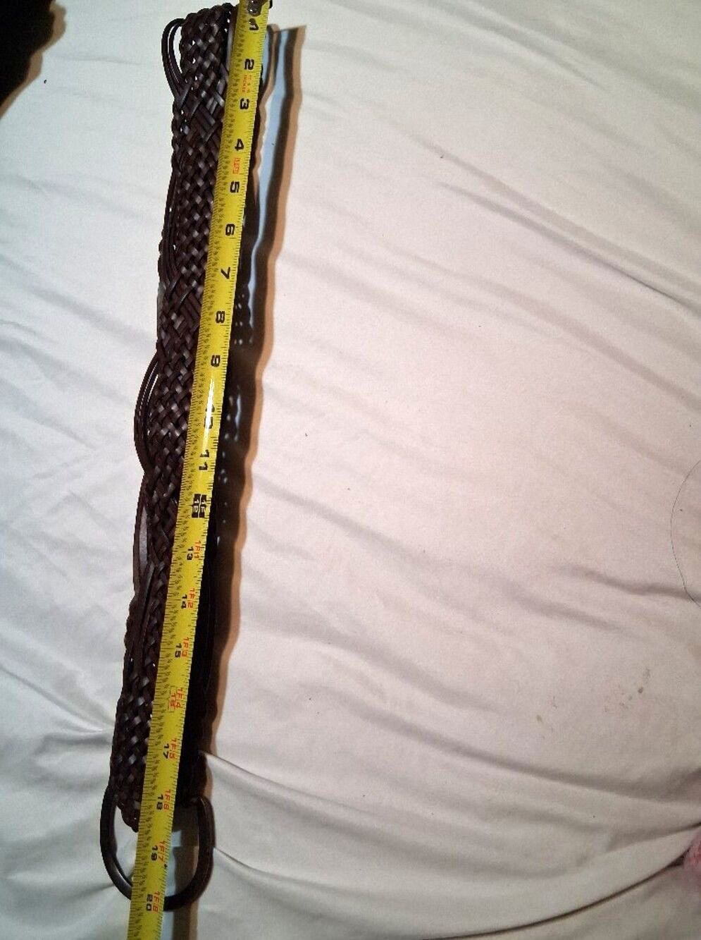 Woven Braided Bonded Leather Belt Dark Brown Antique Brass Buckle Adjustable - Picture 6 of 7